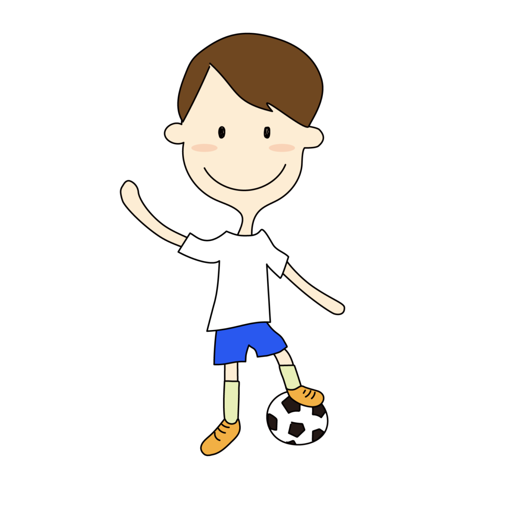 サッカーボールと男の子のイラスト（黒）