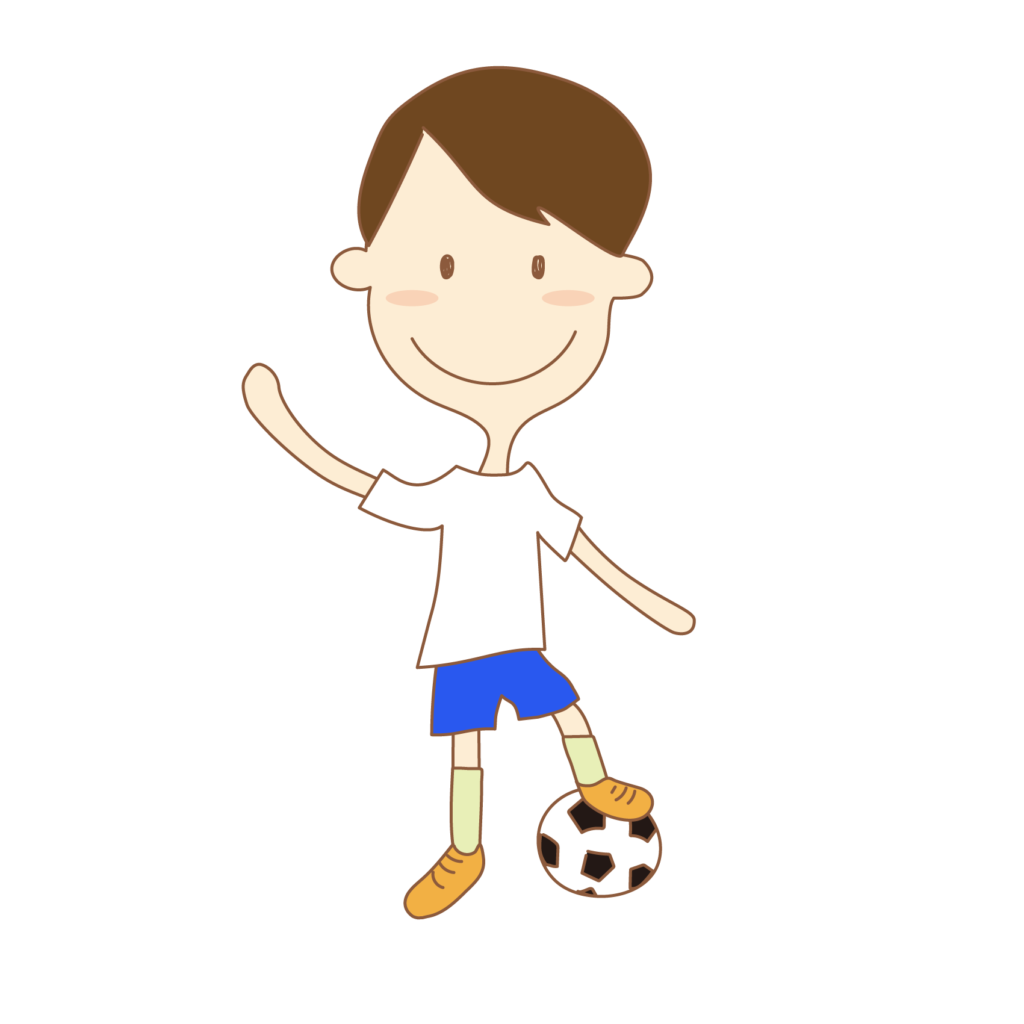 サッカーボールと男の子のイラスト（茶）