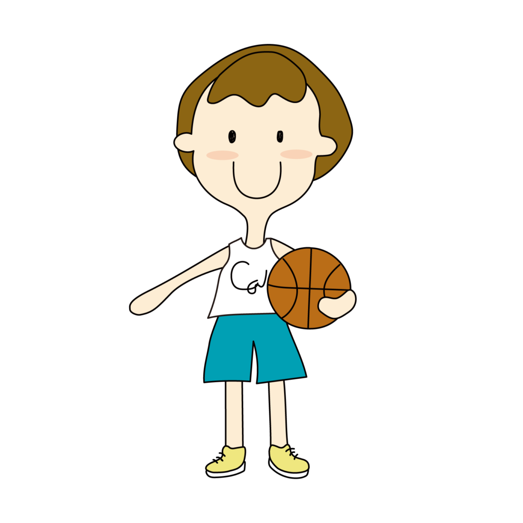 バスケットボールを持つ女の子のイラスト（黒）