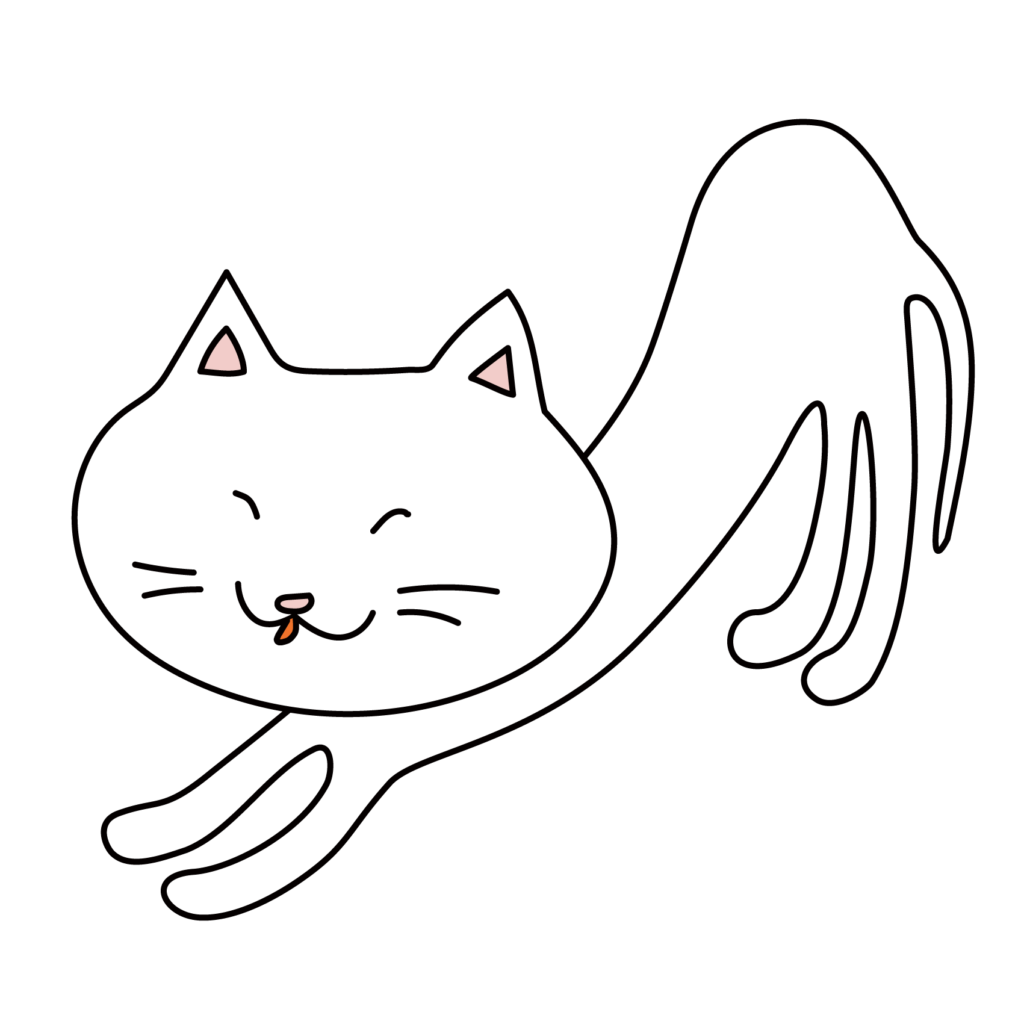 伸びをする猫のイラスト（白猫）