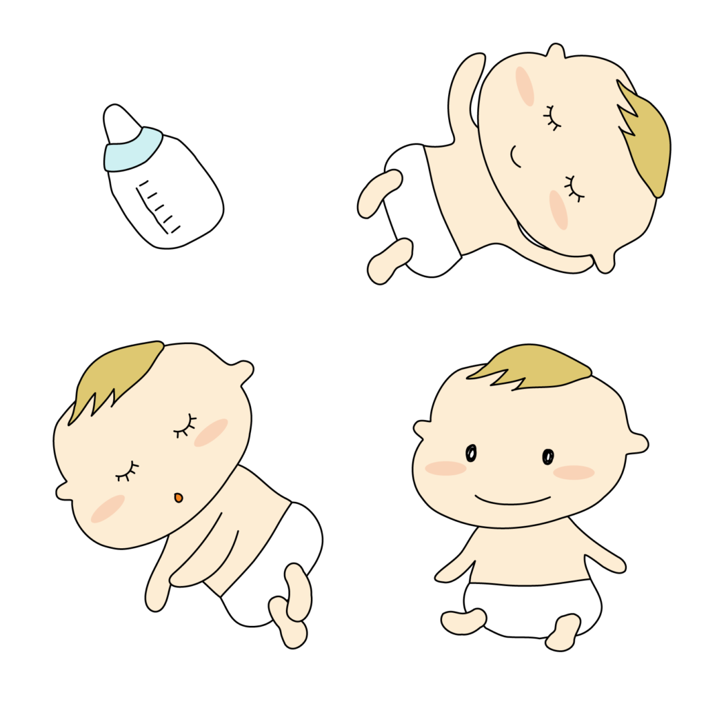 オムツ姿の赤ちゃんのイラスト（黒）