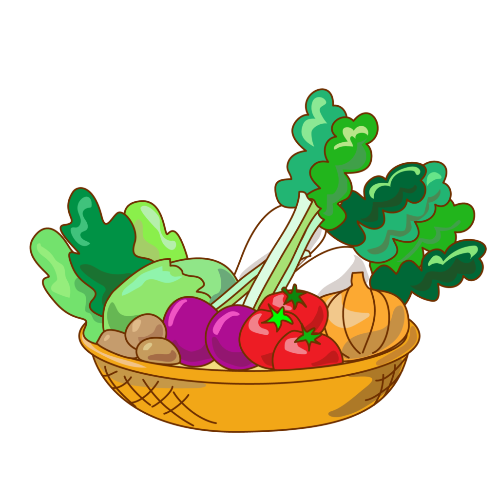 カゴいっぱいの野菜のイラスト